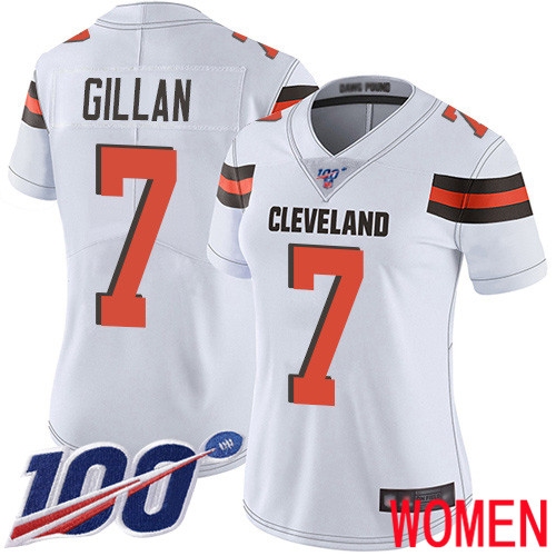 Cleveland Browns Jamie Gillan Women White Limited Jersey 7 NFL Football Road 100th Season Vapor Untouchable